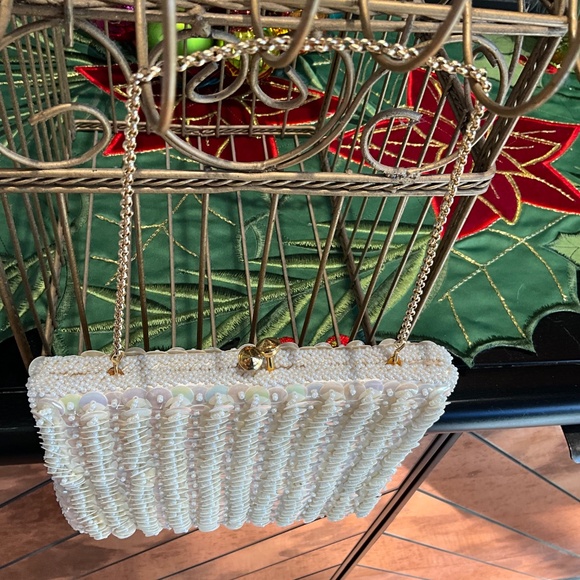 Vintage Something Old Handmade in Hong Kong Bridal Sequin Pearl Clutch B… - Picture 5 of 9